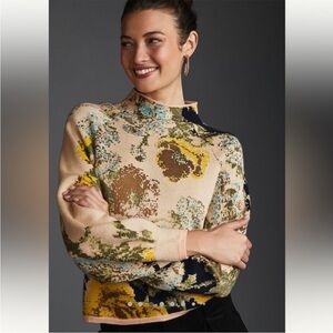 Anthropologie Knit Floral Pattern Sweater